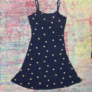 SO Navy Blue Polka Dot Spaghetti Strap Dress with Yellow Dots
